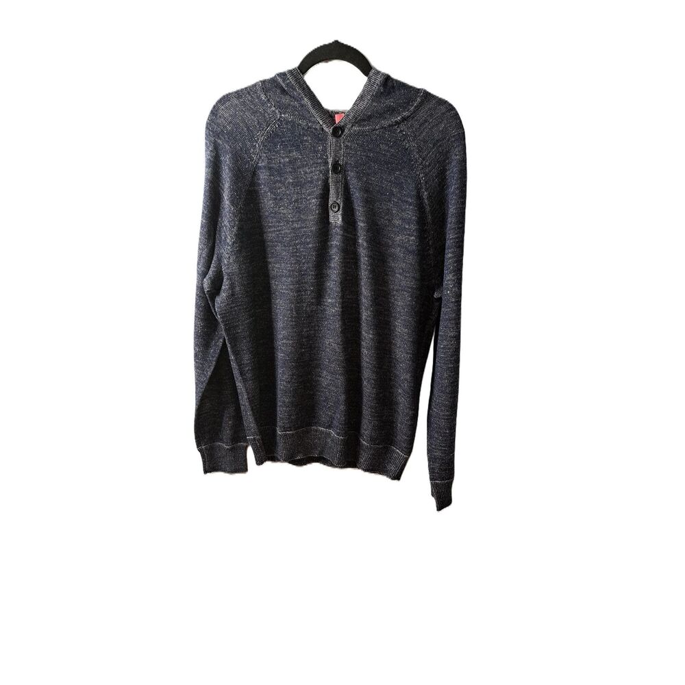 Vince Men Navy Blue Hooded Linen Blend Lightweight Jacket V-Neck Sweater Large